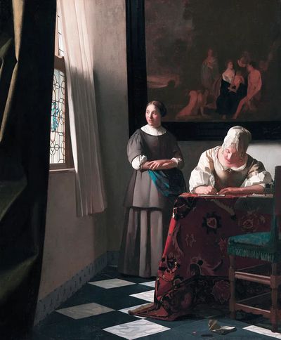 Lady Writing by Johannes Vermeer (1670) — Art Print. poster