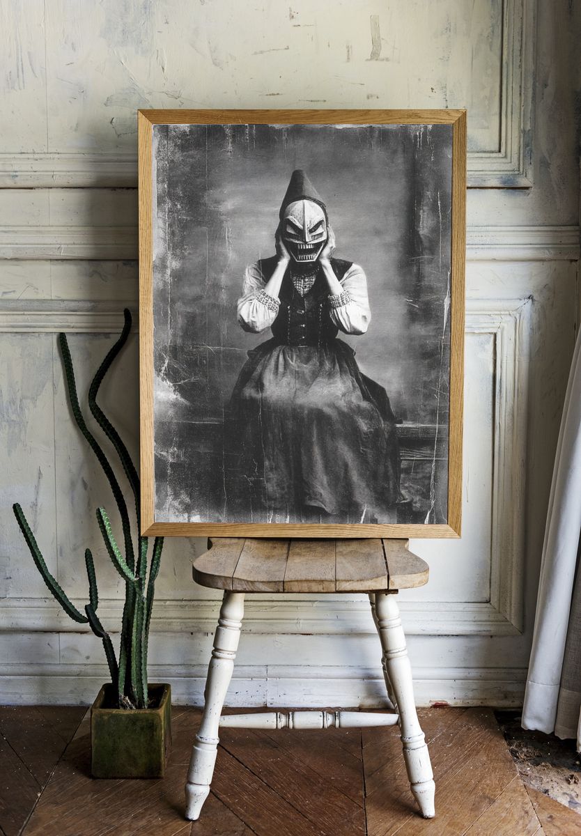 Masked Figure Vintage Fashion Poster. — room view 1