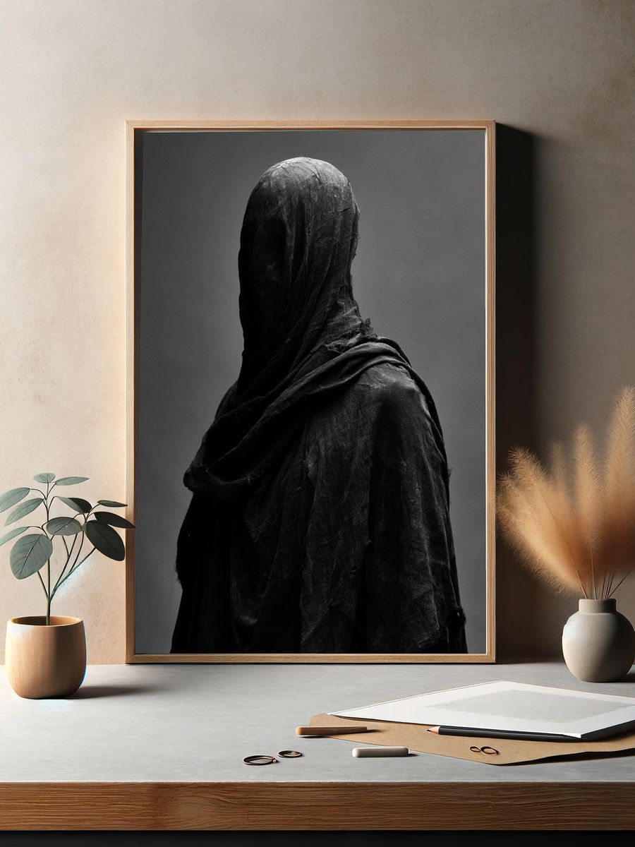 Veiled Figure Black-White Poster. — room view 2