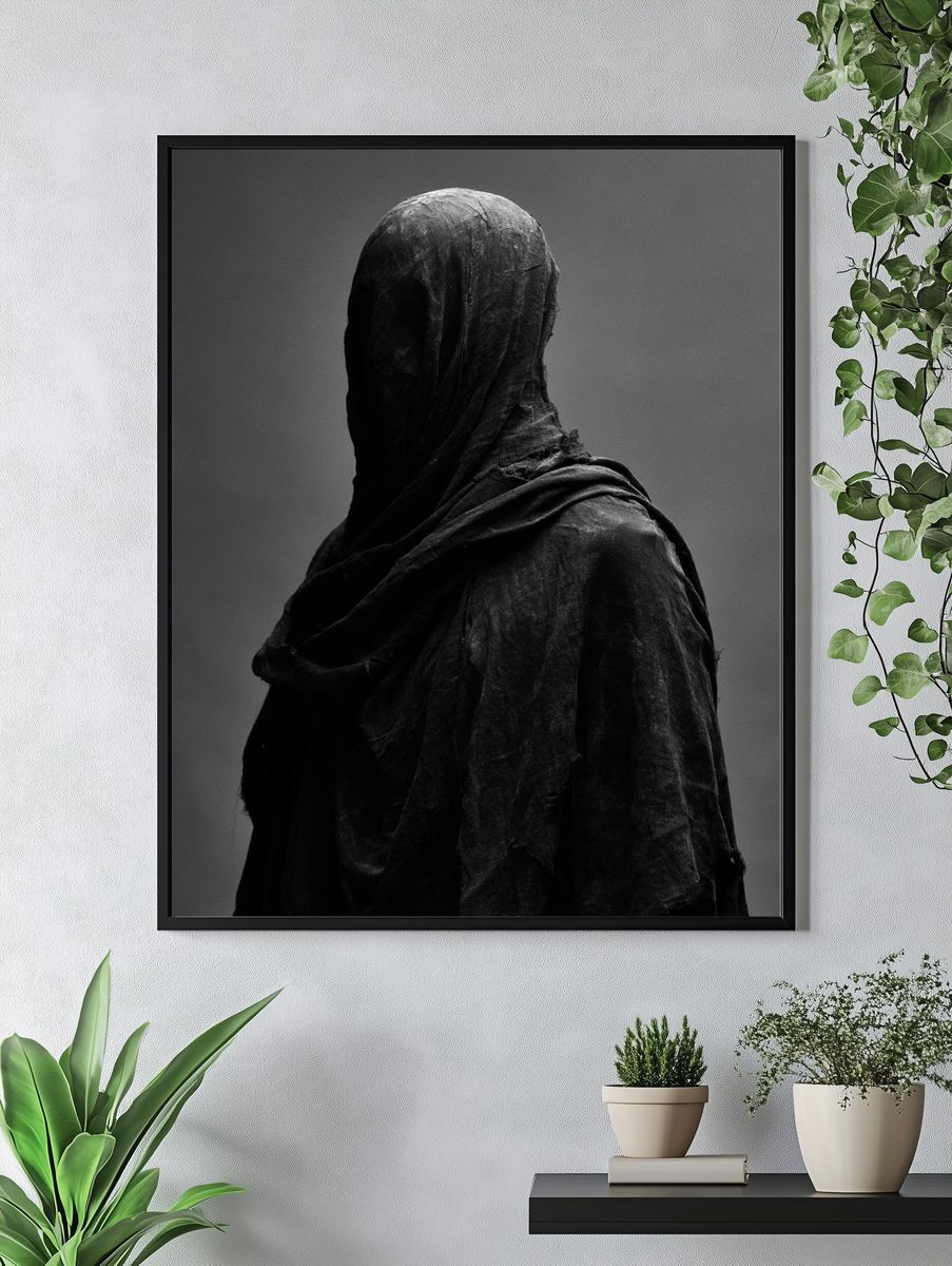 Veiled Figure Black-White Poster. — room view 4