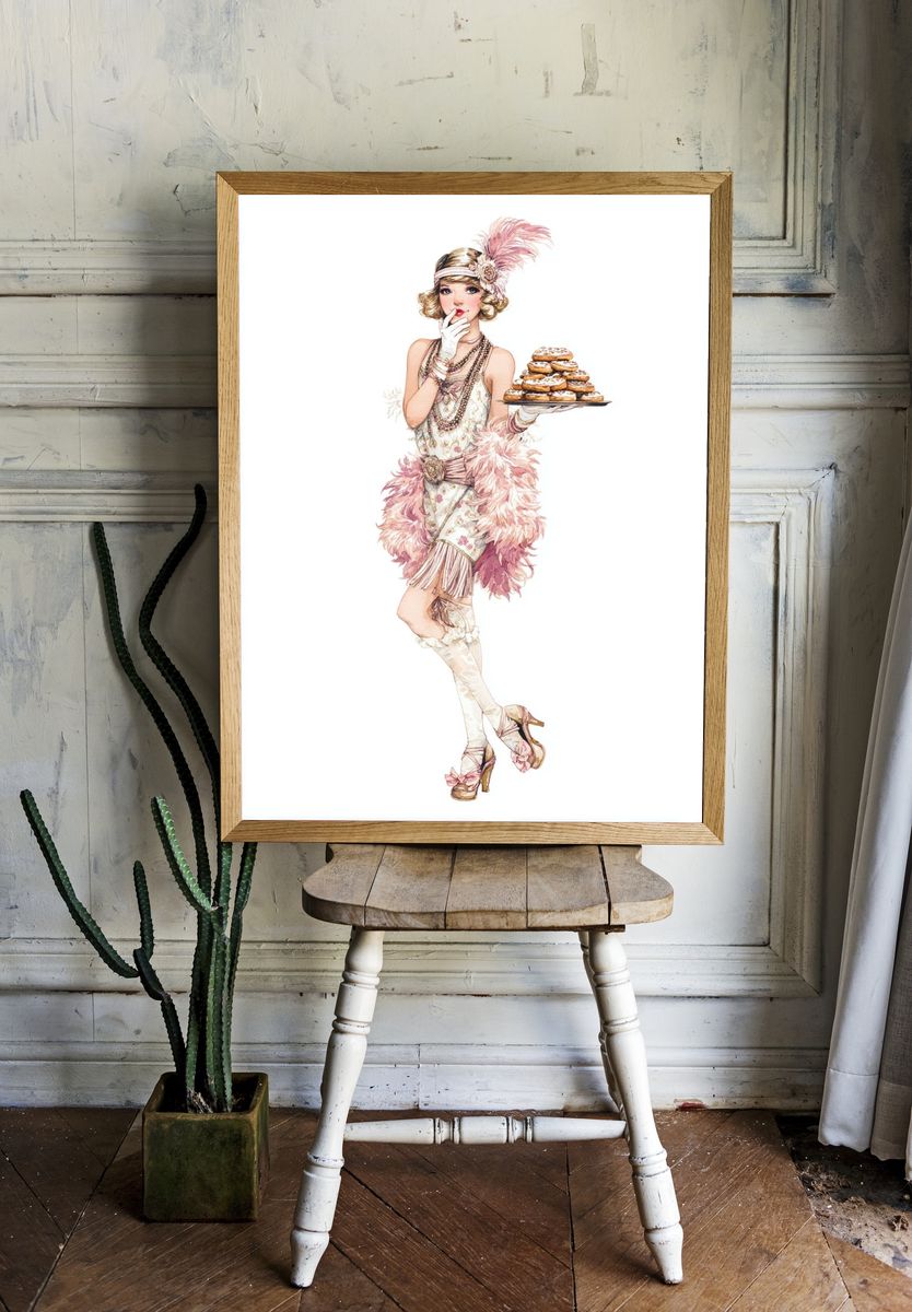1920s Flapper with Cookies — Vintage Print. room preview