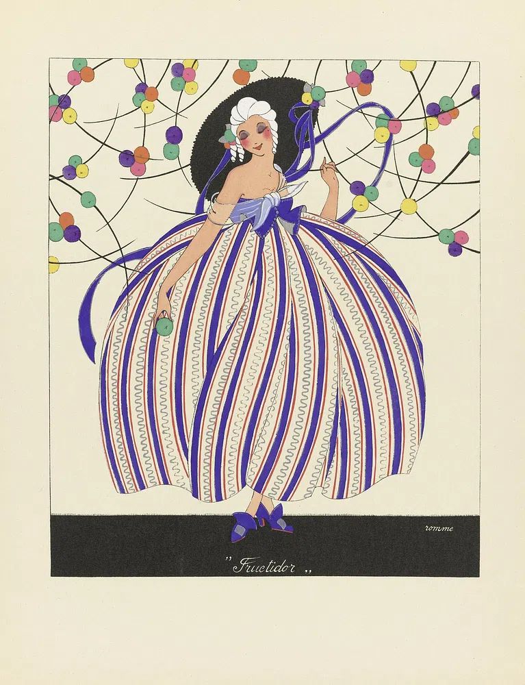 Elegant Lady in Striped Dress — Vintage Print. poster detail