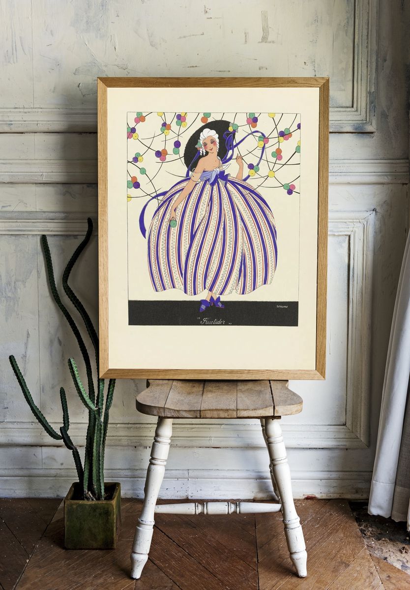 Elegant Lady in Striped Dress — Vintage Print. — room view 1