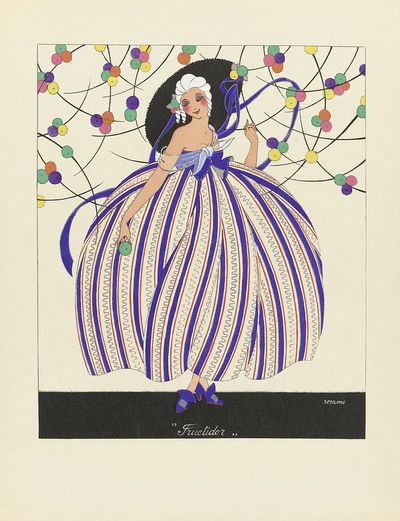 Elegant Lady in Striped Dress — Vintage Print. poster