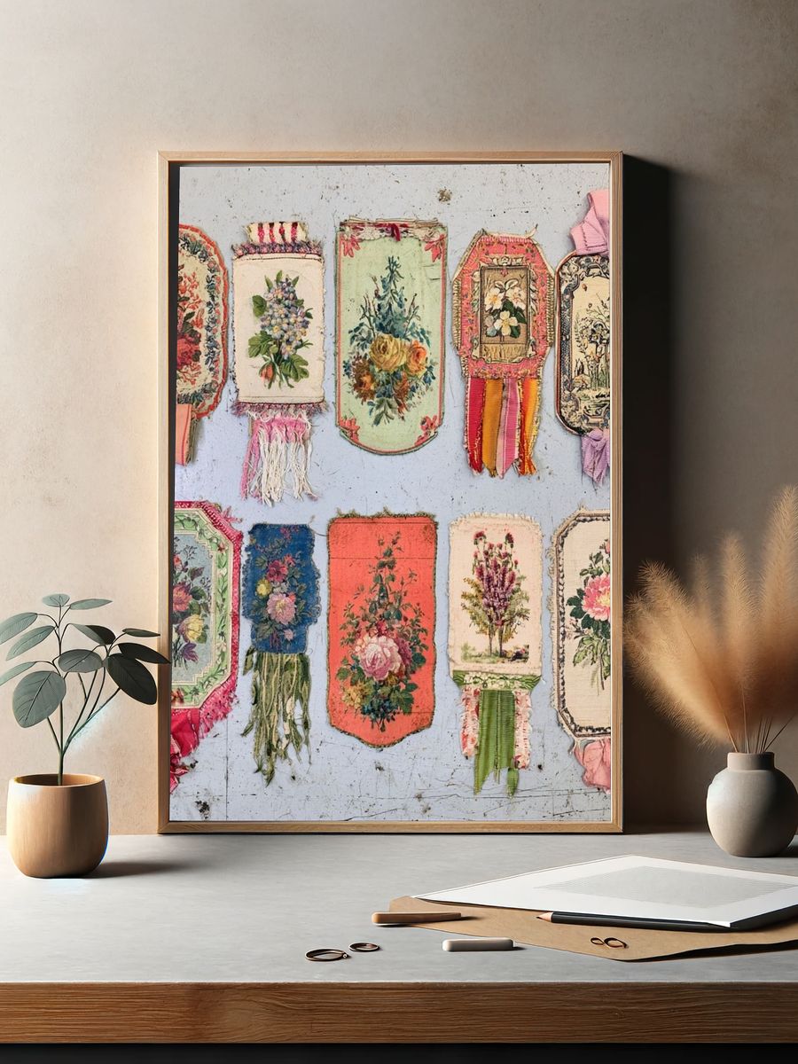 Vintage Floral Textile Tags Poster. — room view 2