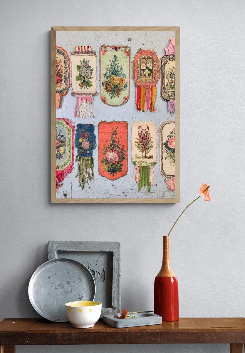 Vintage Floral Textile Tags Poster. — room view 3