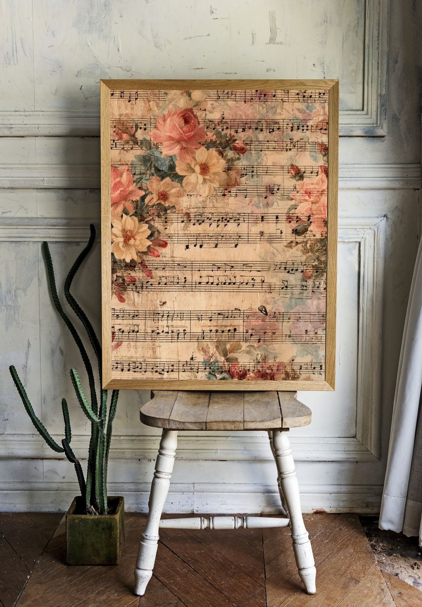 Vintage Floral Sheet Music Poster. — room view 1
