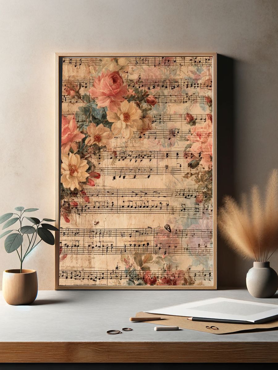 Vintage Floral Sheet Music Poster. — room view 2