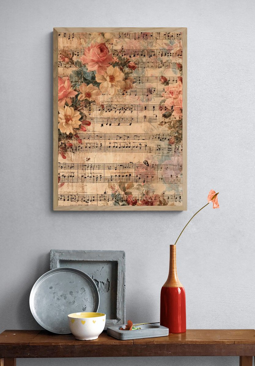 Vintage Floral Sheet Music Poster. — room view 3