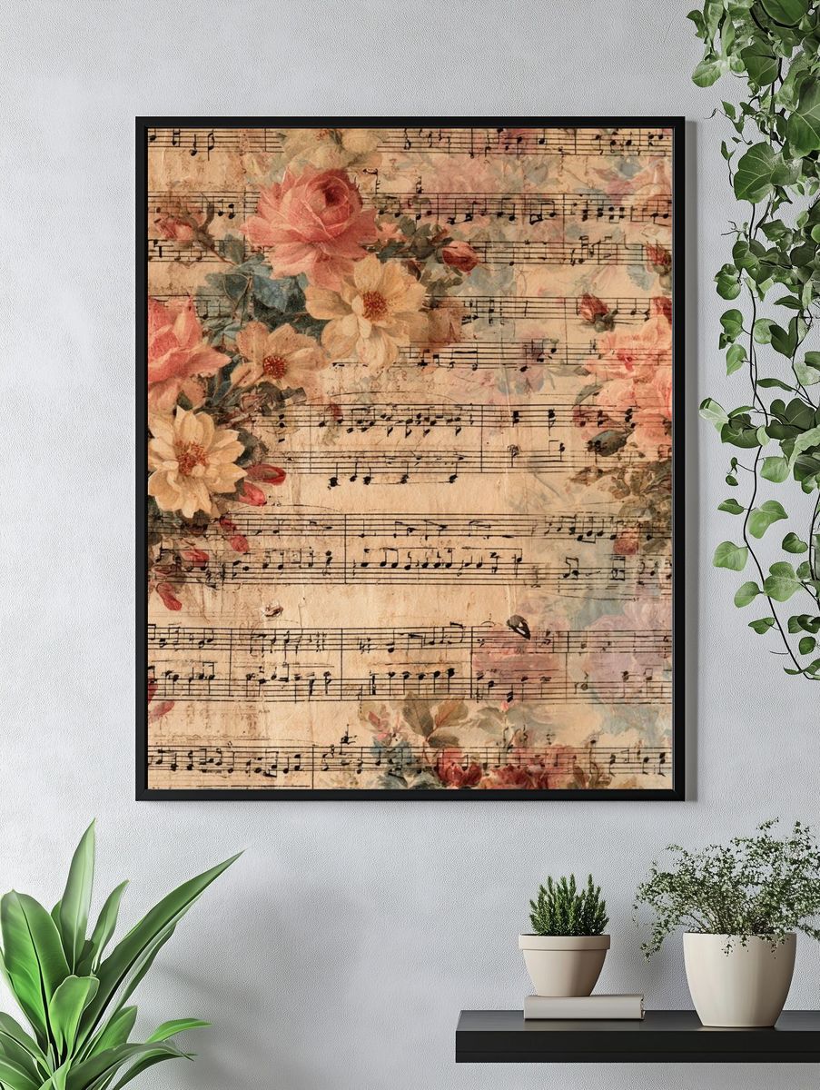 Vintage Floral Sheet Music Poster. — room view 4
