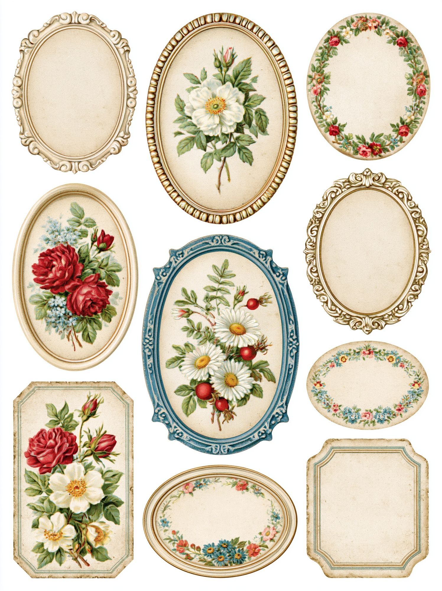 Vintage Floral Label Collage Poster. poster detail