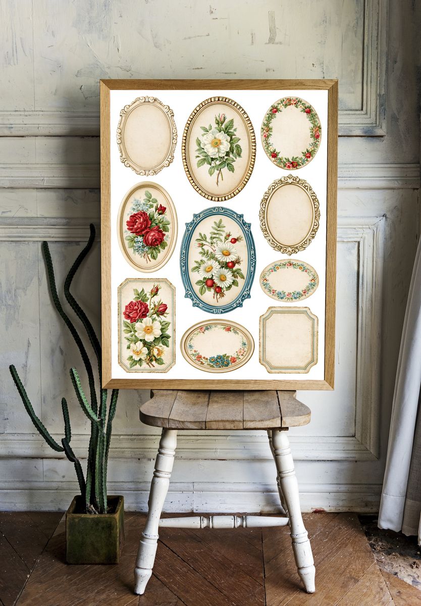 Vintage Floral Label Collage Poster. room preview