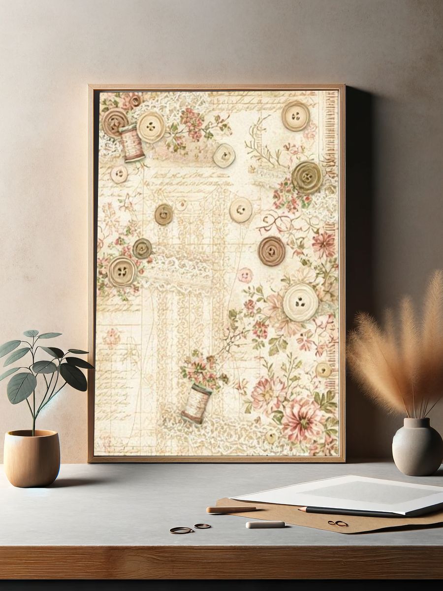 Vintage Floral Buttons Poster. — room view 2