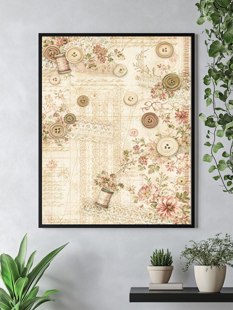 Vintage Floral Buttons Poster. — room view 4