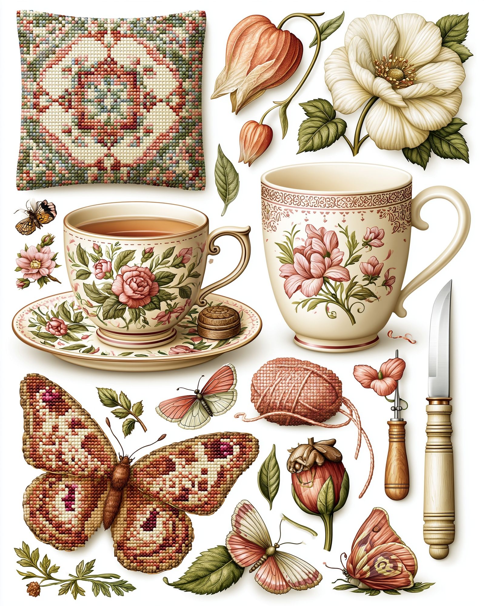 Vintage Floral Tea Still Life Poster. poster detail