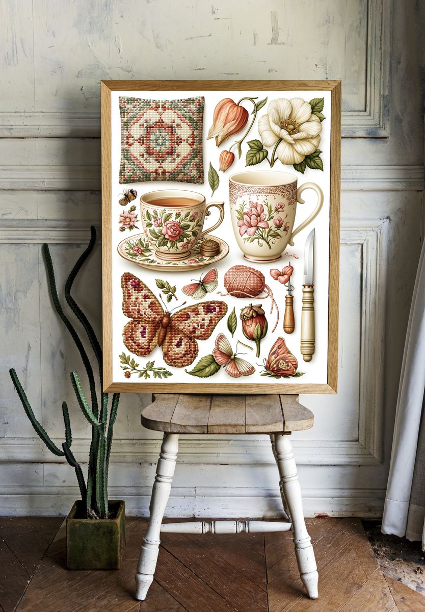 Vintage Floral Tea Still Life Poster. room preview