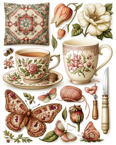 Vintage Floral Tea Still Life Poster. poster