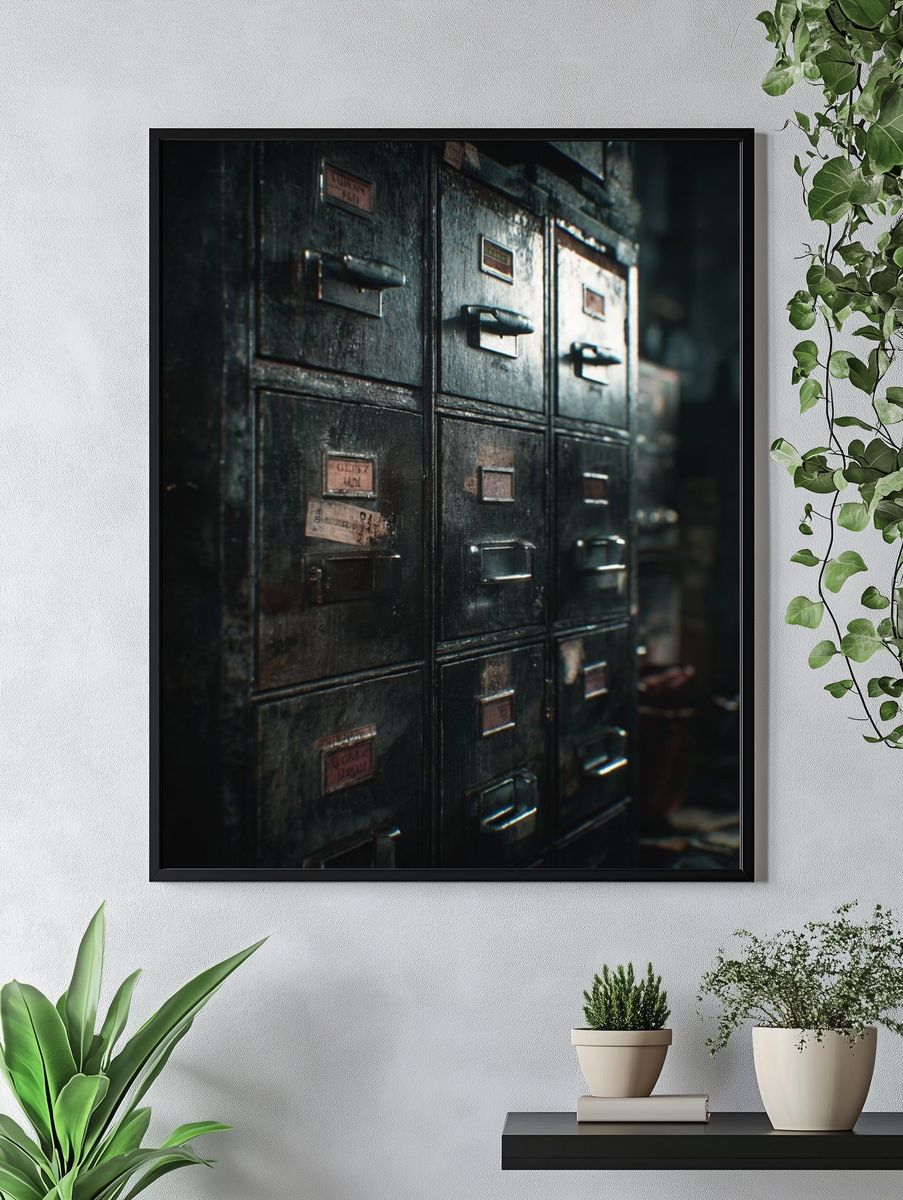 Vintage Filing Cabinets — Photography Print. — room view 4