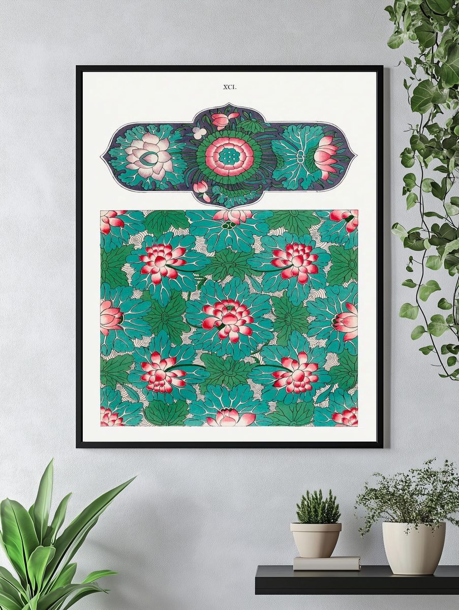 Lotus Floral Pattern — Vintage Print. — room view 4