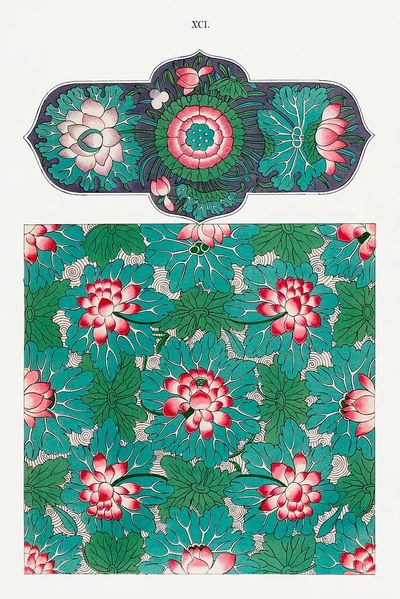 Lotus Floral Pattern — Vintage Print. poster