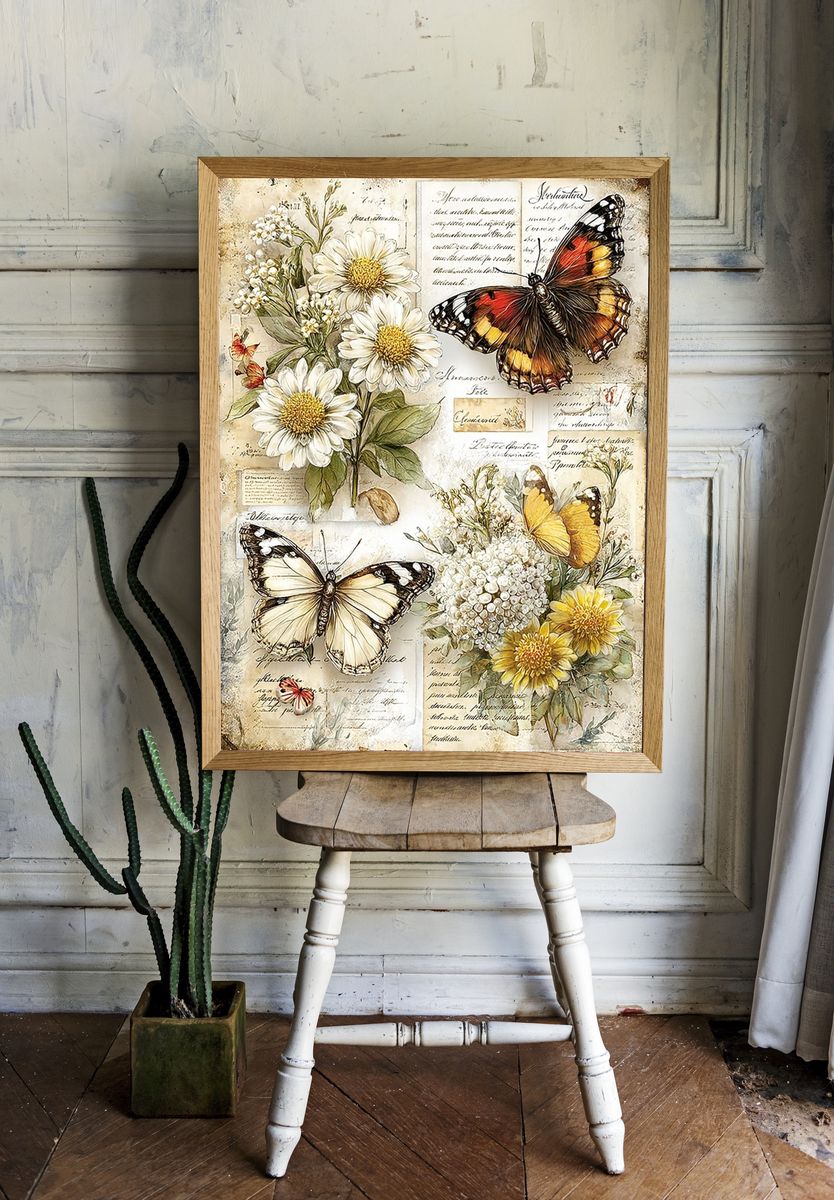 Butterflies and Flowers — Vintage Print. — room view 1