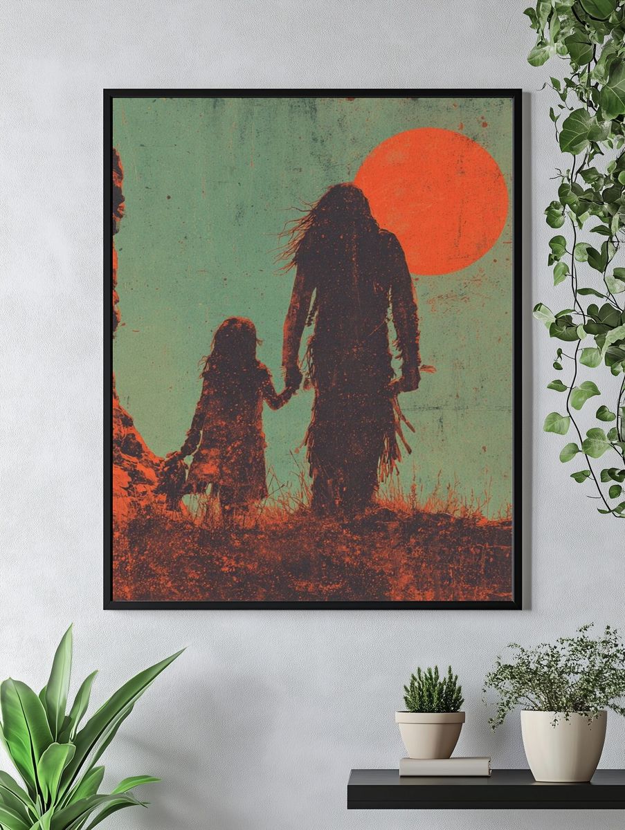 Silhouette of Family at Sunset — Vintage Print. — room view 4