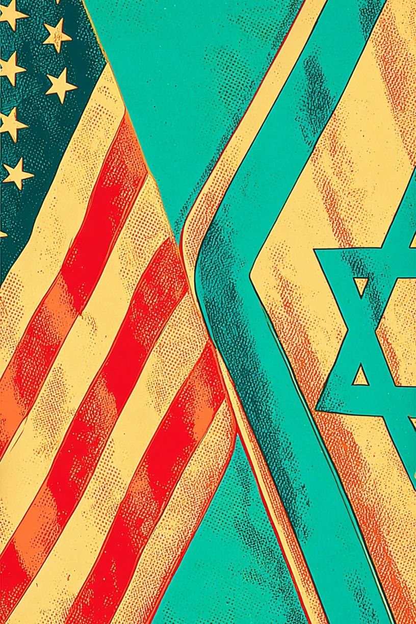 USA and Israel Flags — Vintage Print. poster detail