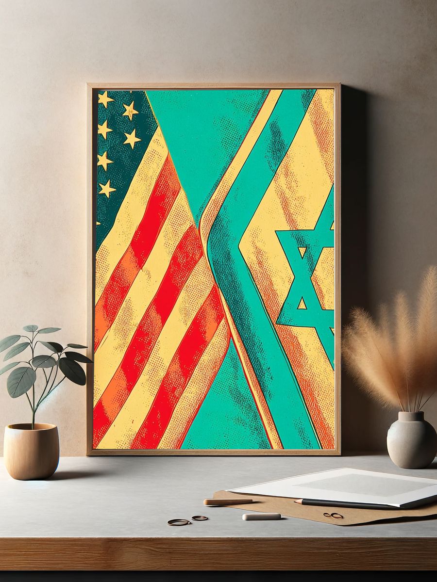 USA and Israel Flags — Vintage Print. — room view 2