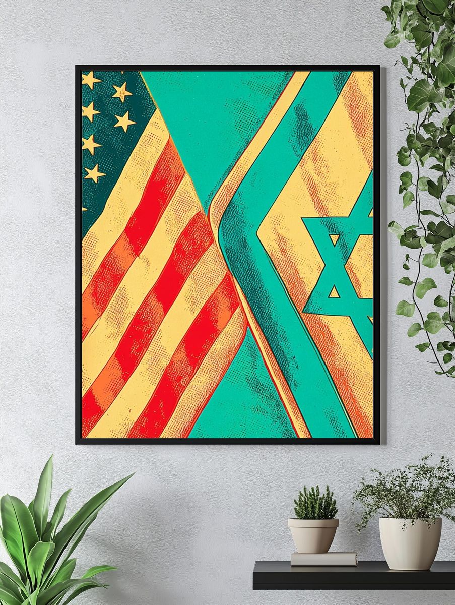 USA and Israel Flags — Vintage Print. — room view 4