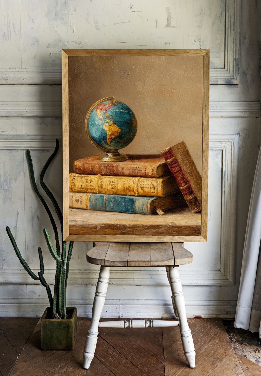 Vintage Globe and Books Poster room preview