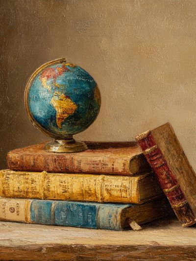 Vintage Globe and Books Poster