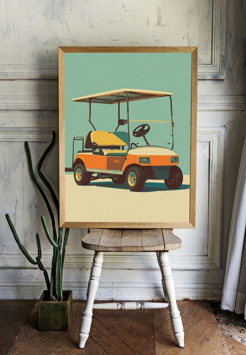 Vintage Golf Cart — Retro Print. — room view 1