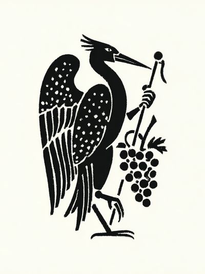Heron with Grapes — Vintage Print. poster print