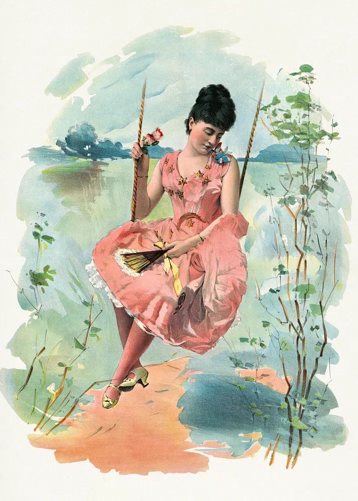 Victorian Girl on Swing — Vintage Print. poster detail