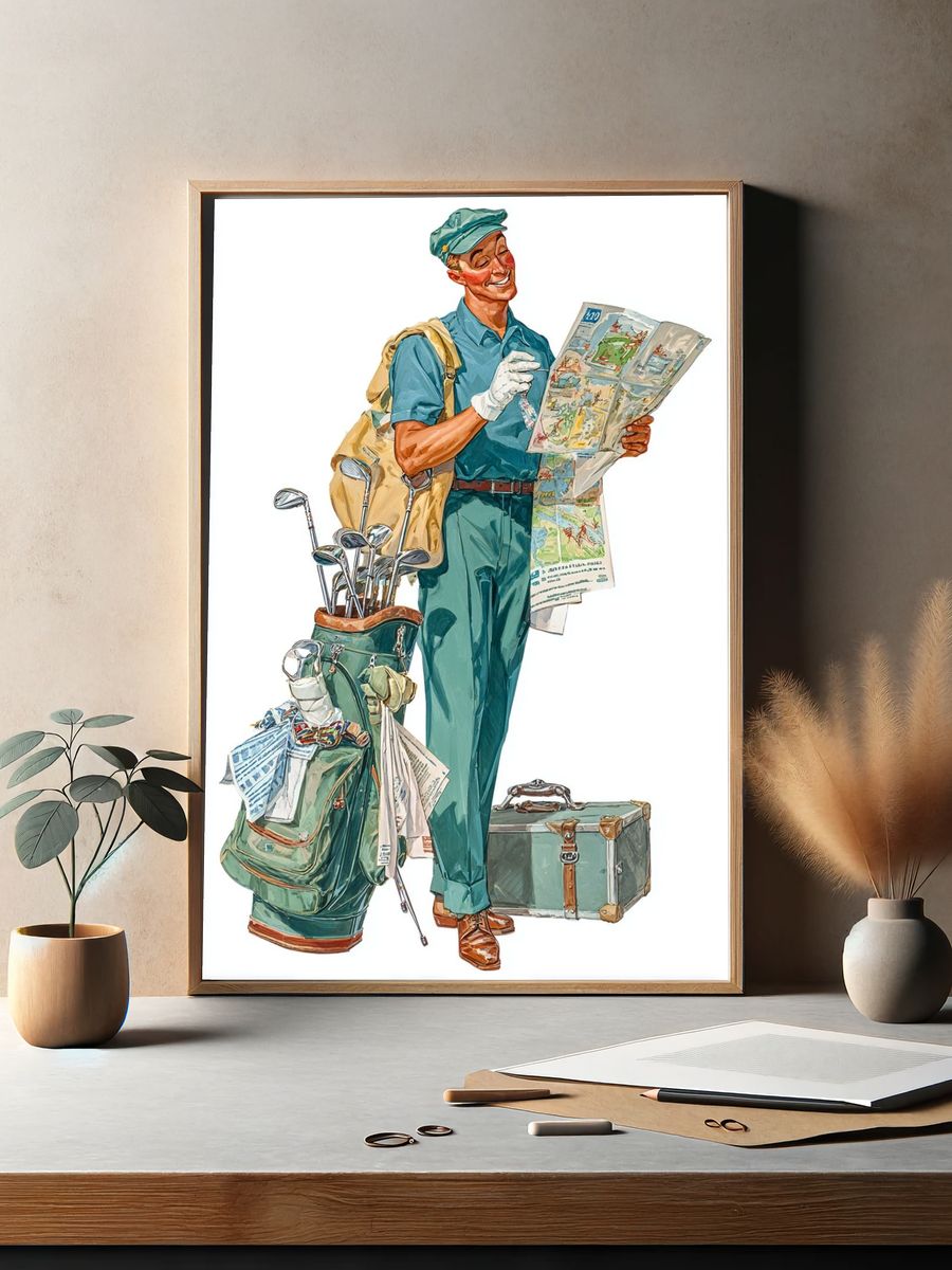 Vintage Golfer with Map Poster. — room view 2