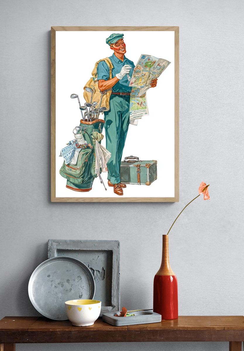 Vintage Golfer with Map Poster. — room view 3