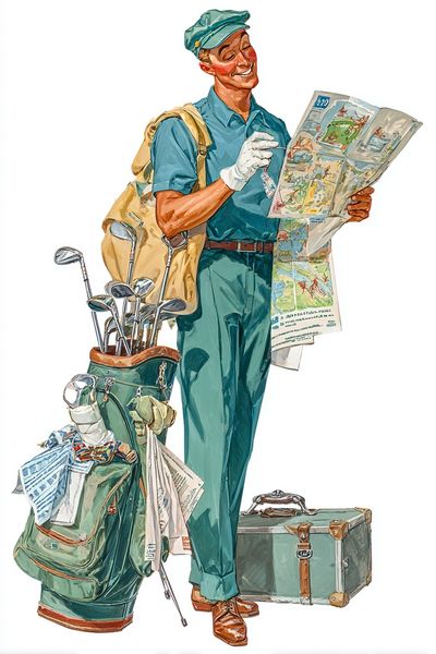 Vintage Golfer with Map Poster. poster print