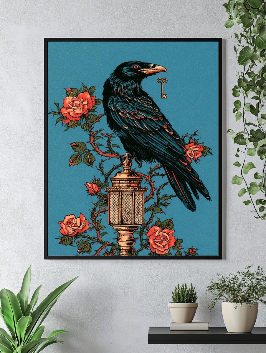 Raven and Roses Vintage Print. — room view 4