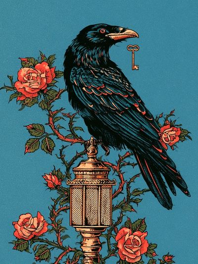 Raven and Roses Vintage Print.