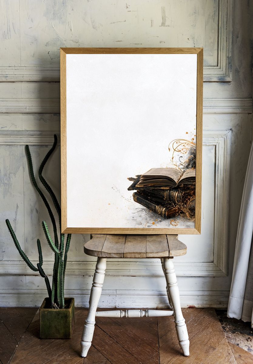 Vintage Books and Ink Splash Poster. — room view 1