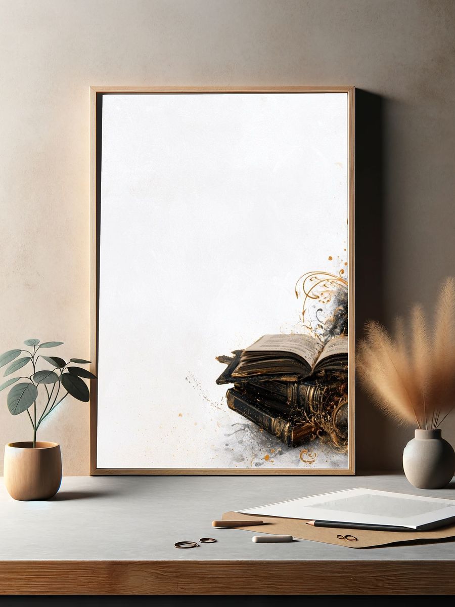 Vintage Books and Ink Splash Poster. — room view 2