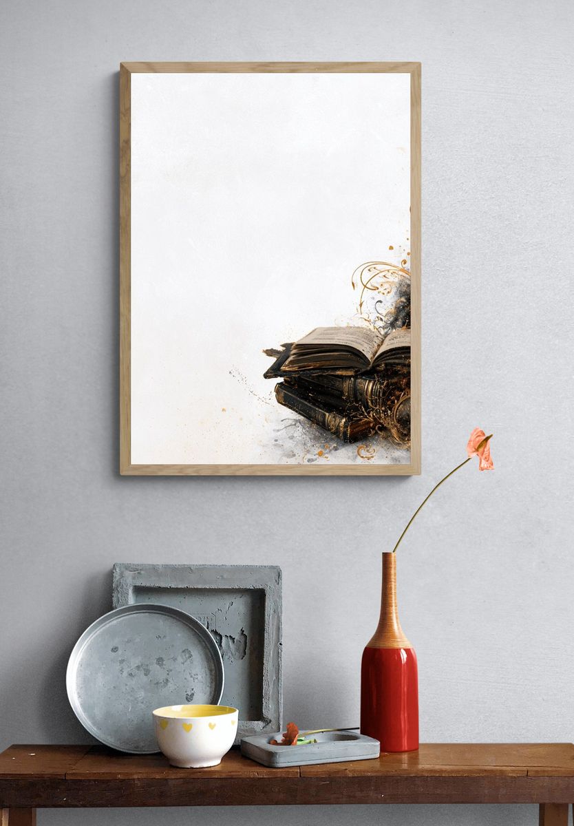 Vintage Books and Ink Splash Poster. — room view 3