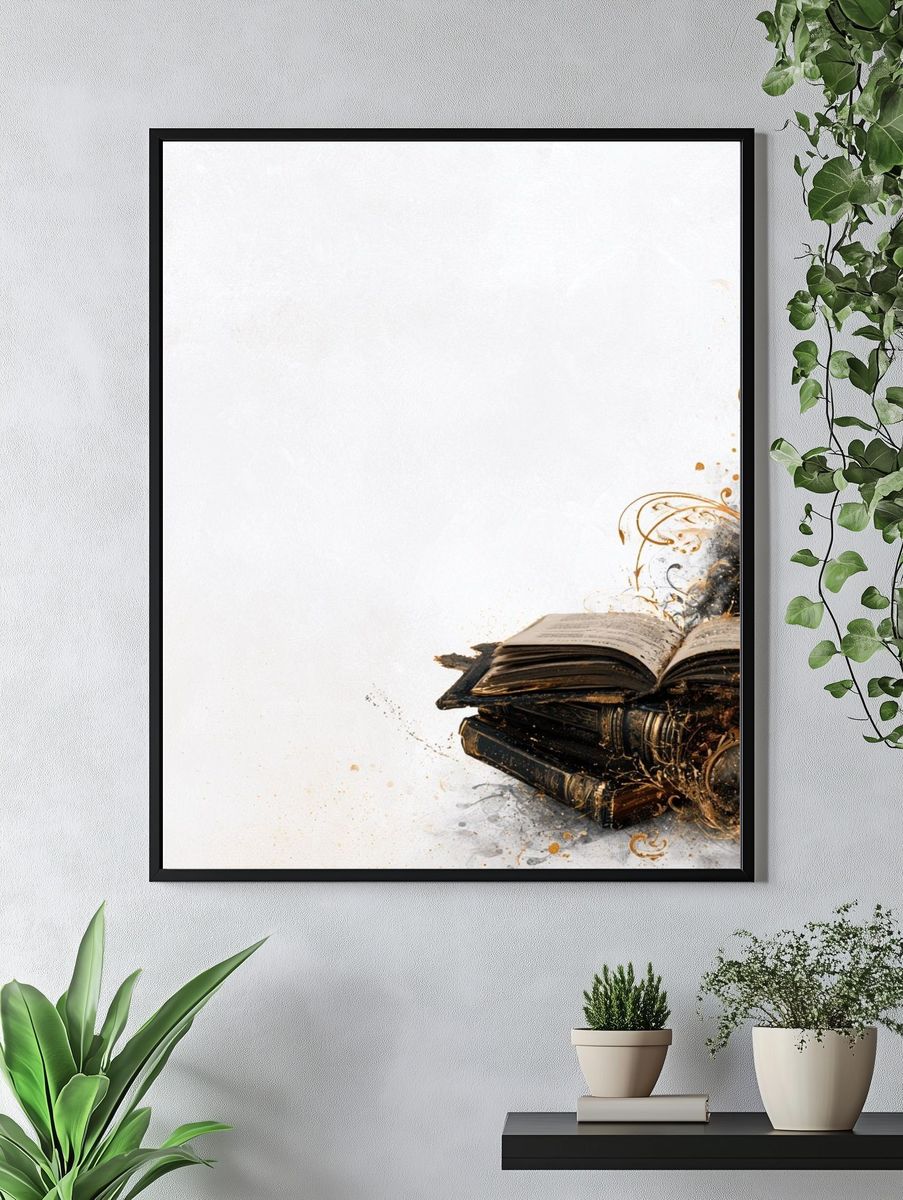 Vintage Books and Ink Splash Poster. — room view 4