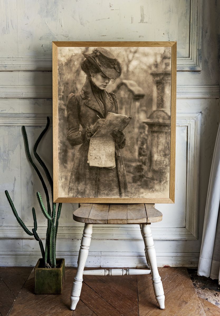 Victorian Woman Portrait Vintage Print. — room view 1