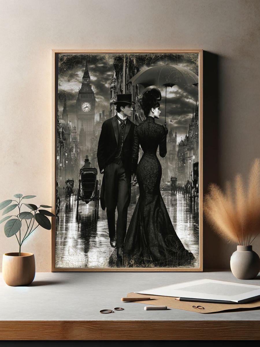 Victorian London Couple Vintage Print. — room view 2