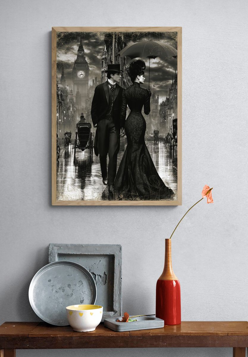 Victorian London Couple Vintage Print. — room view 3
