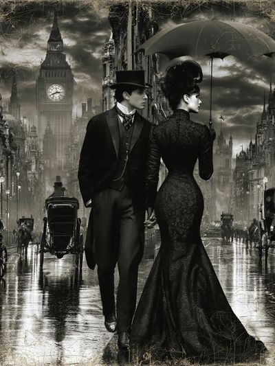 Victorian London Couple Vintage Print. poster print