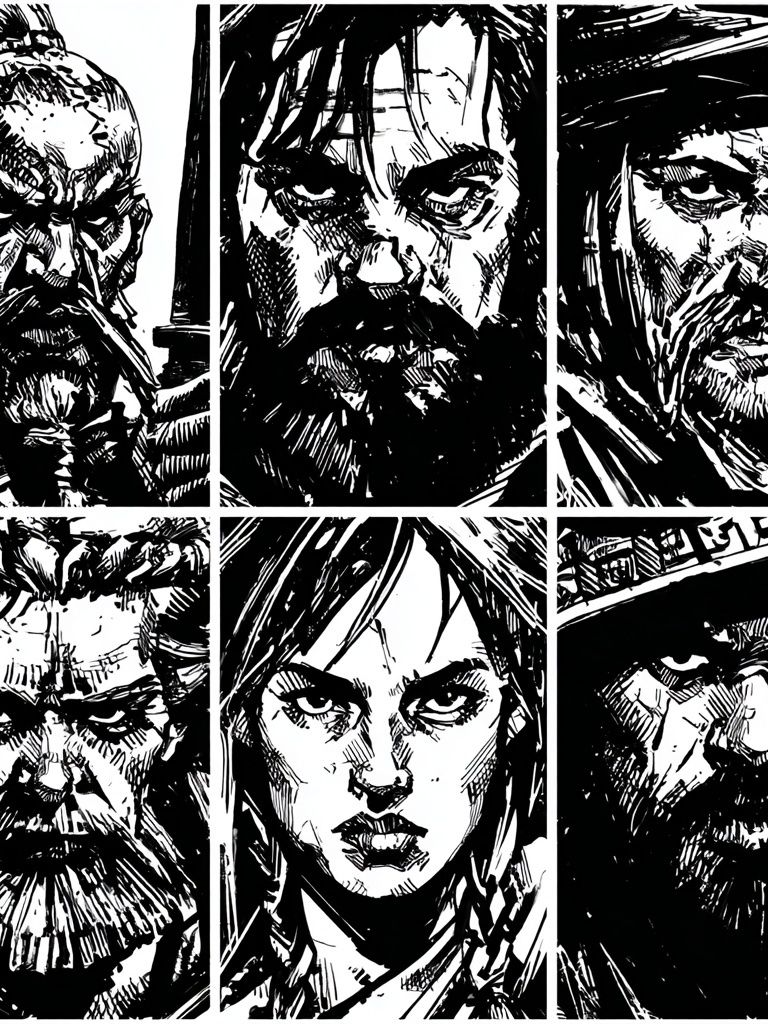 Viking Faces Ink Poster. poster — illustration art