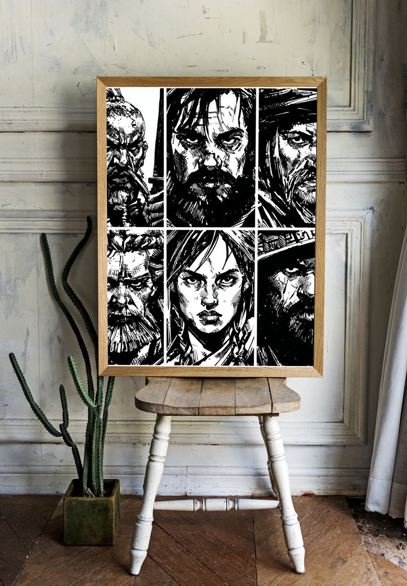 Viking Faces Ink Poster. — room view 1