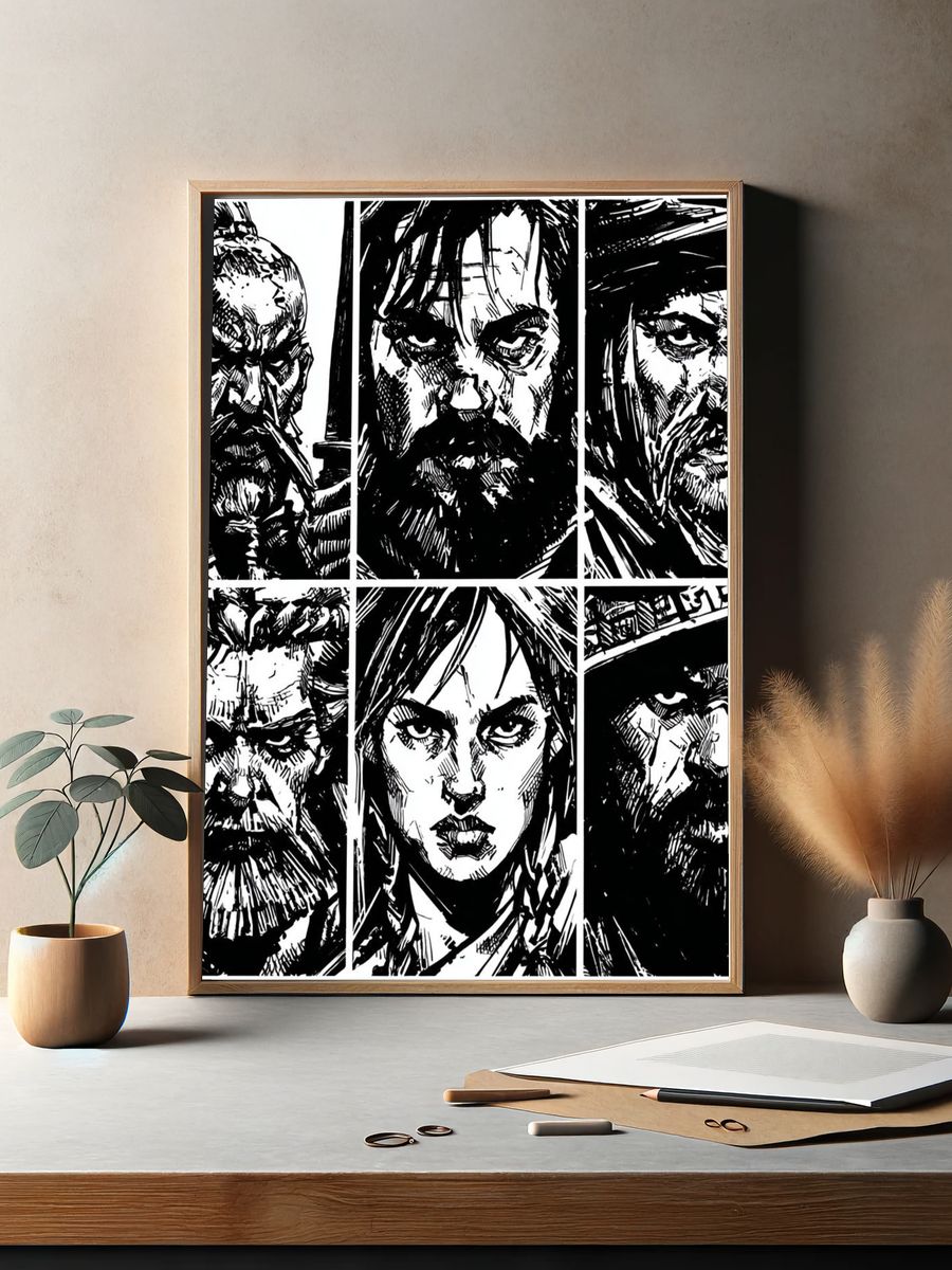 Viking Faces Ink Poster. — room view 2
